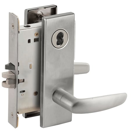Schlage Grade 1 Entrance Office Mortise Lock, Schlage FSIC Less Core, 07 Lever, N Escutcheon, Satin Chrome F L9050J 07N 626